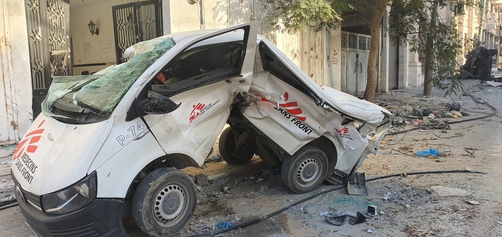 MSF car destroyed by intervention of Israeli forces.