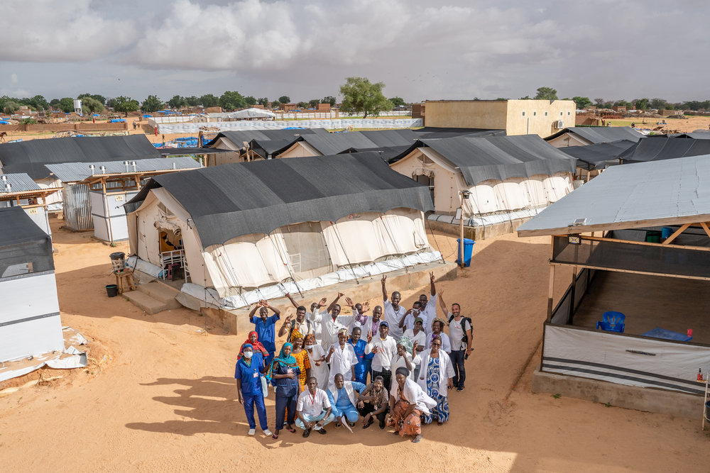MSF  medical team outside of the clinic in Adré transit camp