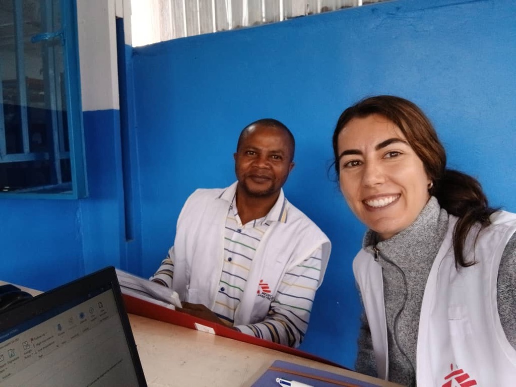 Gabin Busanga Muisa, data encoder, and Sophie Phelan, epidemiologist working on the Goma project